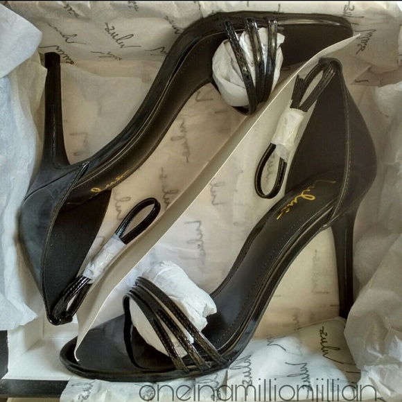 Lulus "Iva" Black Patent Ankle Strap Sandals - Picture 3 of 5